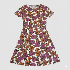 ModCloth x Princess Highway Floral A-Line Dress Linen Blend Retro 70s Print 12